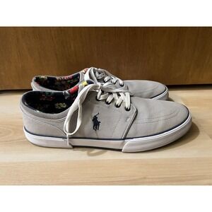 Ralph Lauren Polo Faxon Low Sneakers Men's 13D Gray Canvas Lace Up Flower Print‎